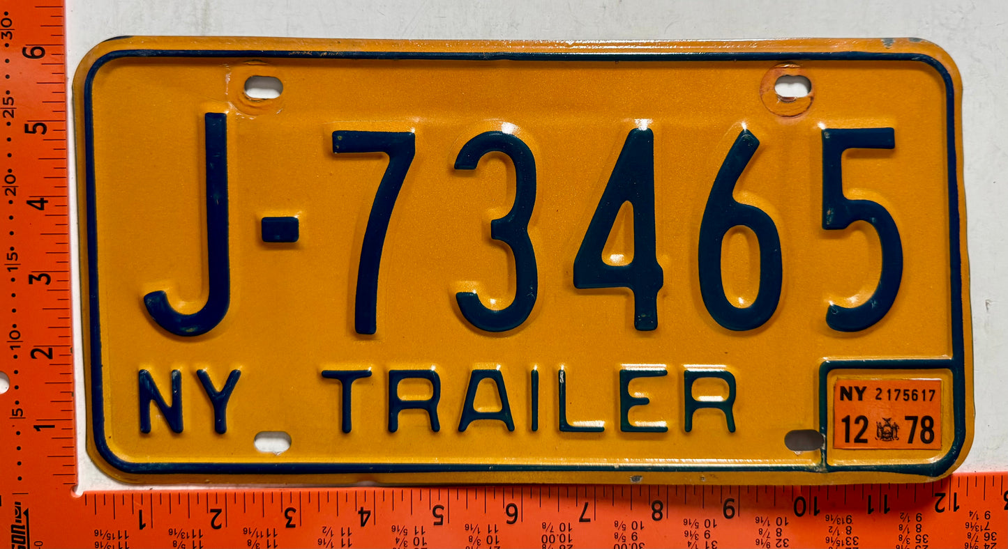 1978 New York #J-73465 Trailer License Plate
