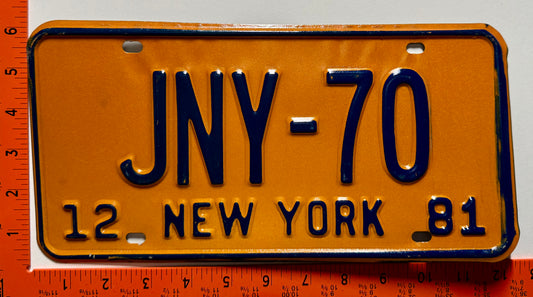 1981 New York #JNY-70 Civil Court Judge License Plate