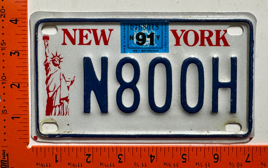1991 New York #H800H Motorcycle License Plate