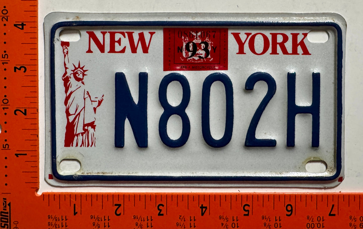 1993 New York #H802H Motorcycle License Plate