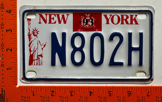 1993 New York #H802H Motorcycle License Plate