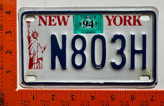 1994 New York #H803H Motorcycle License Plate