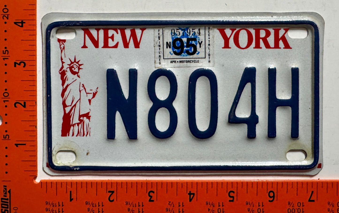 1995 New York #H804H Motorcycle License Plate