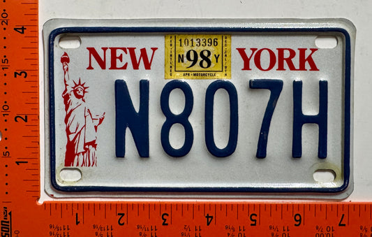 1998 New York #H807H Motorcycle License Plate