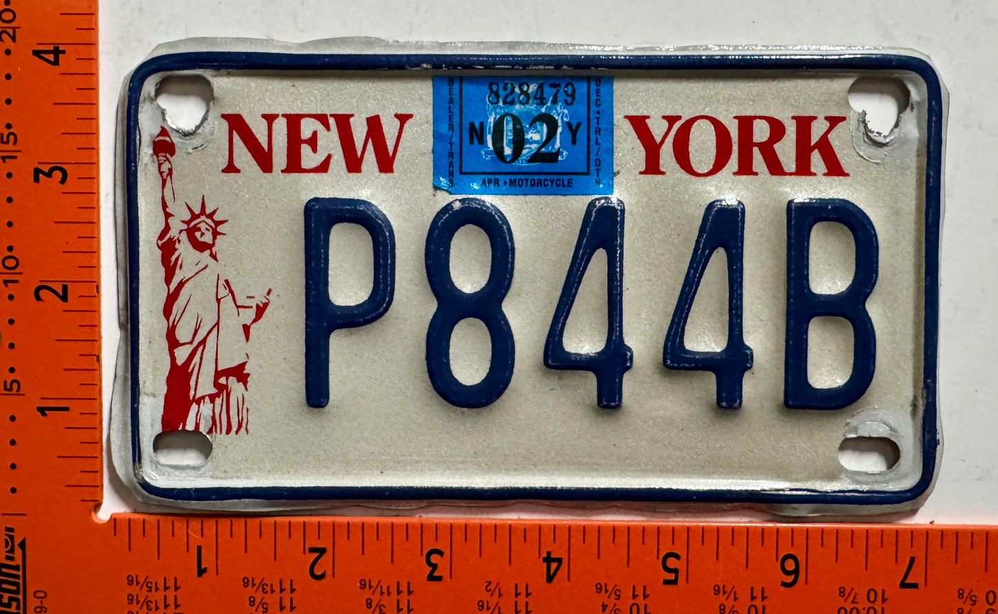 2002 New York #P844B Motorcycle License Plate