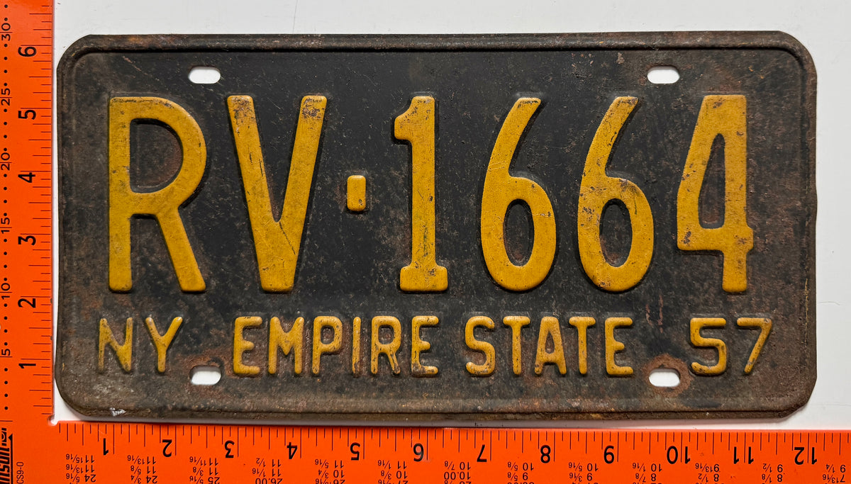 1957 New York #RV-1664 Passenger License Plate (Crafter)