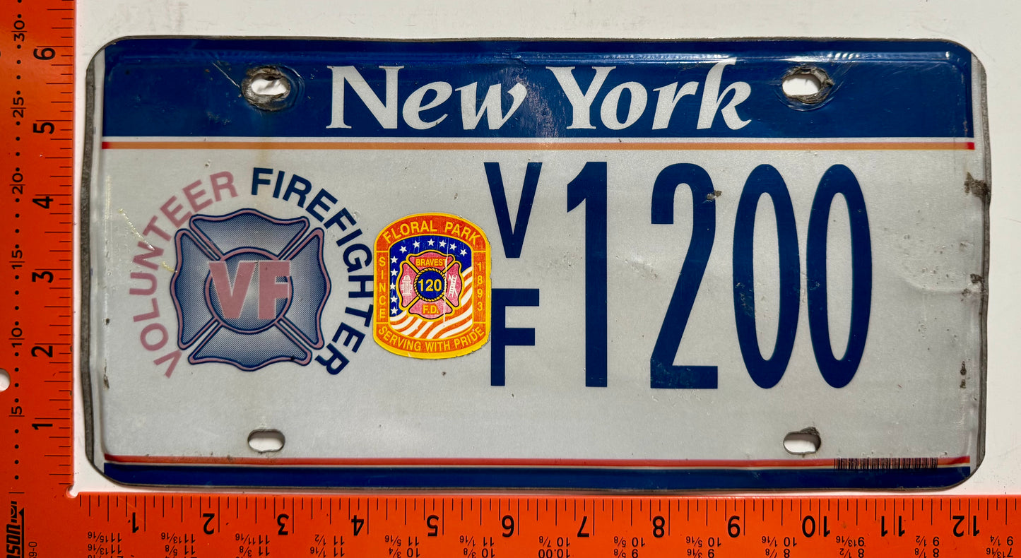 undated New York #V/F 1200 Volunteer Firefighter License Plate