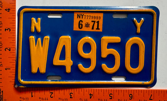 1971 New York #W4950 Motorcycle License Plate