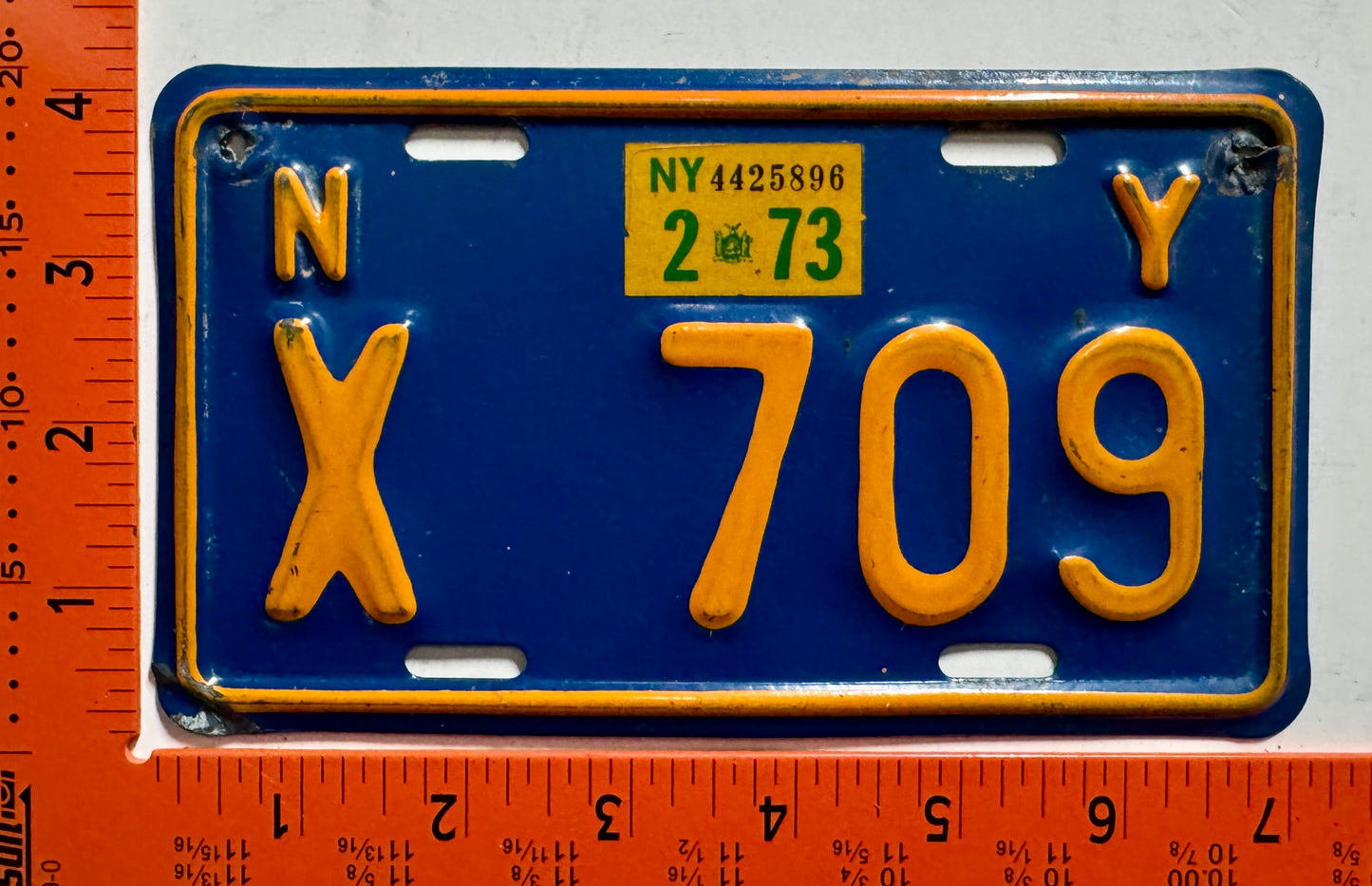 1973 New York #X 709 Motorcycle License Plate