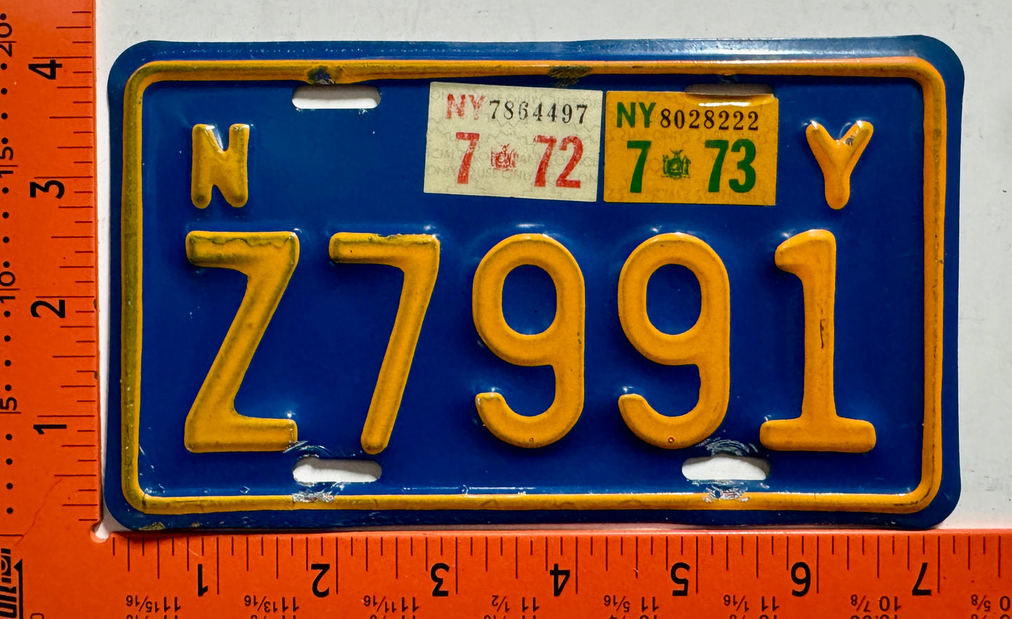 1972/1973 New York #Z7991 Motorcycle License Plate