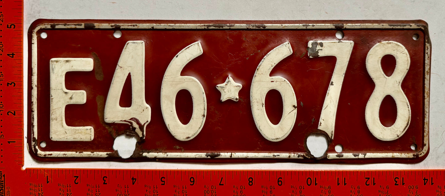 1956-1961 New Zealand #E46*678 Tax Exempt License Plate