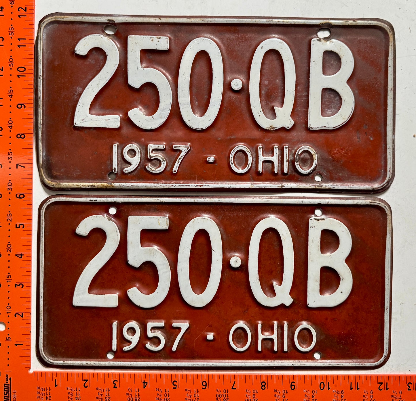 1957 Ohio #250-QB Passenger License Plate (Pair)