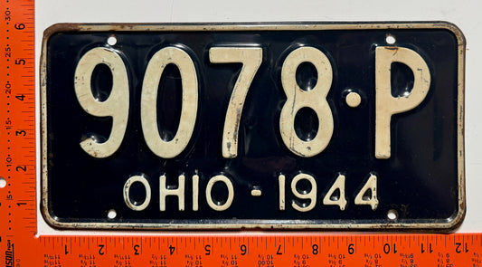 1944 Ohio #9078-P Passenger License Plate