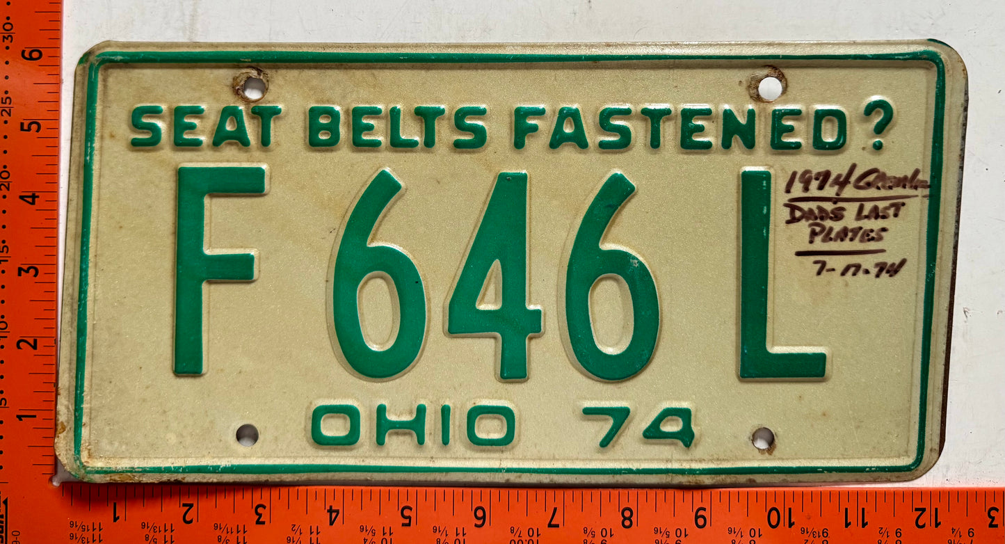 1974 Ohio Passenger #F646L and F647L License Plates