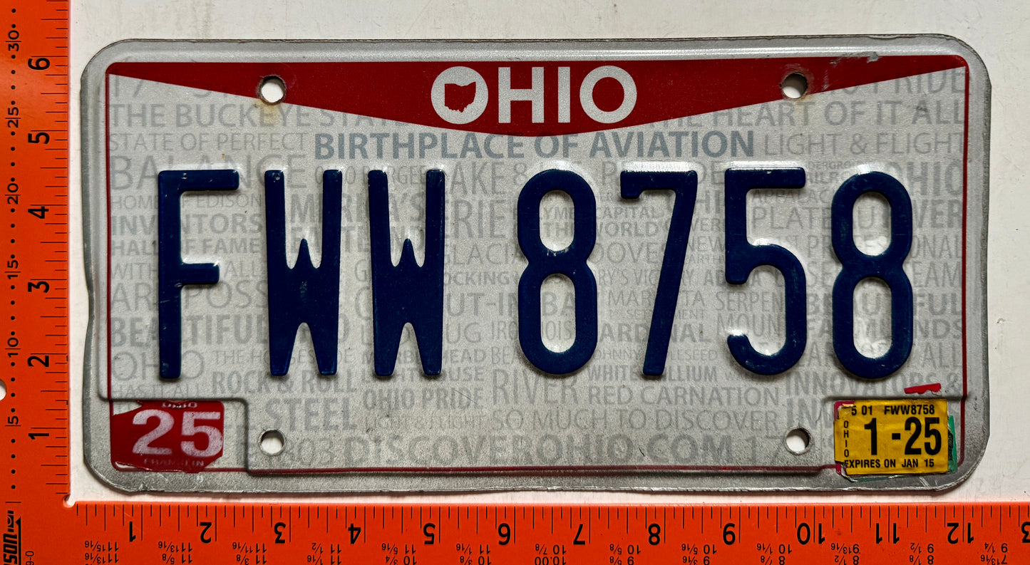 2025 Ohio #FWW 8758 Passenger License Plate