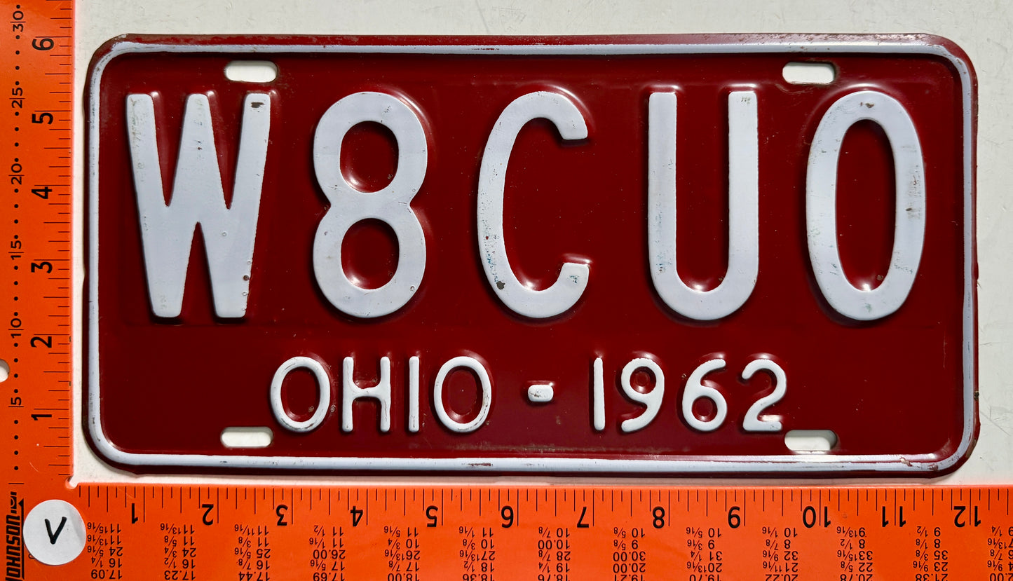 1962 Ohio #W8CUO Amateur Radio License Plate