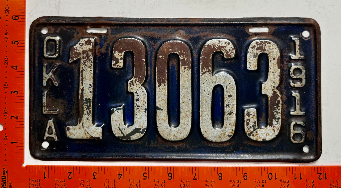 1916 Oklahoma #13063 Passenger License Plate