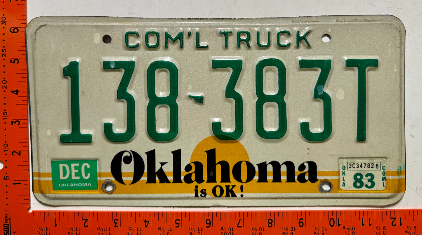 1983 Oklahoma #138-383T Commercial Truck License Plate
