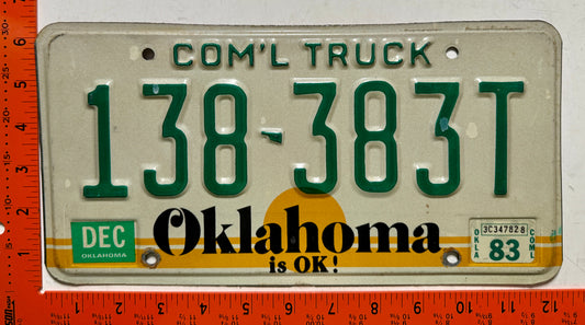 1983 Oklahoma #138-383T Commercial Truck License Plate