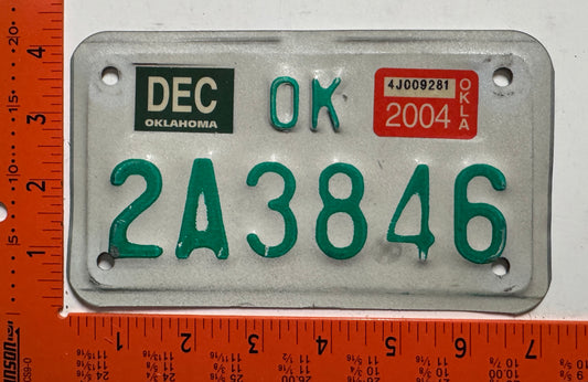 2004 Oklahoma #2A3846 Motorcycle License Plate