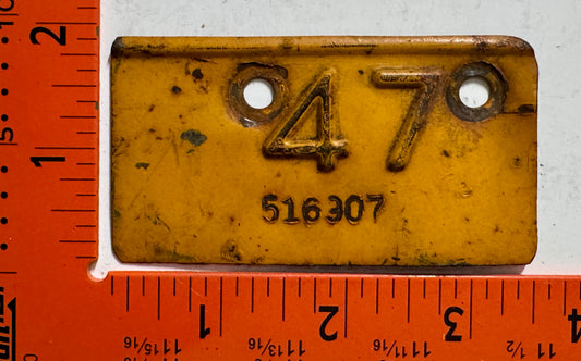 1947 Oklahoma #516307 Passenger License Plate Date Tab