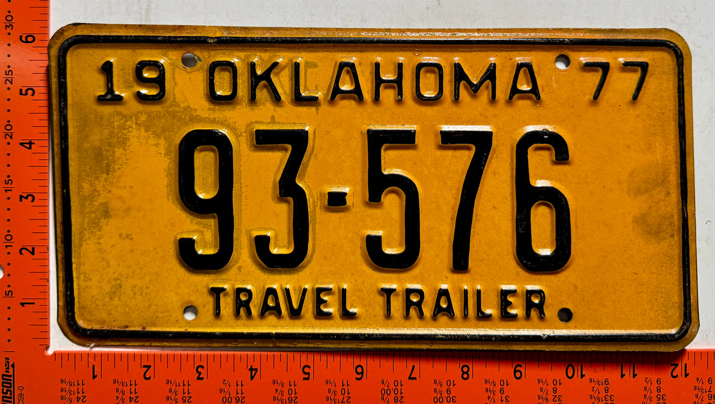 1977 Oklahoma #93-576 Travel Trailer License Plate