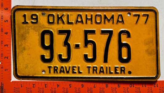 1977 Oklahoma #93-576 Travel Trailer License Plate