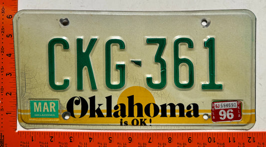 1996 Oklahoma #CKG-361 Passenger License Plate