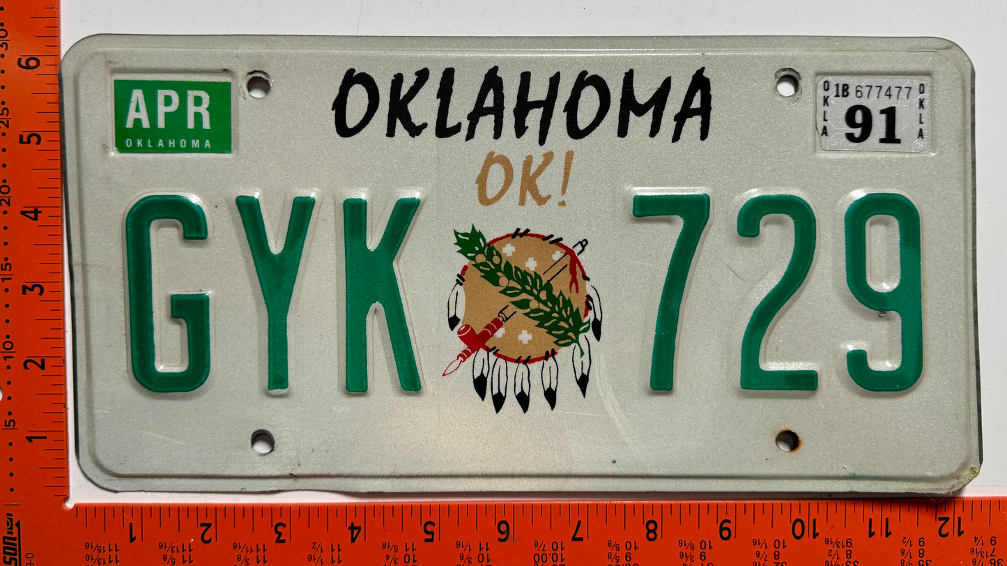 1991 Oklahoma #GYK 729 Passenger License Plate