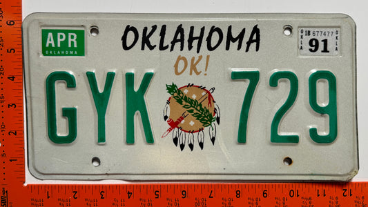 1991 Oklahoma #GYK 729 Passenger License Plate