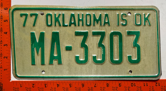 1977 Oklahoma #MA-3303 Passenger License Plate