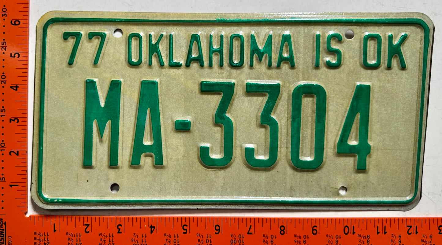 1977 Oklahoma #MA-3304 Passenger License Plate