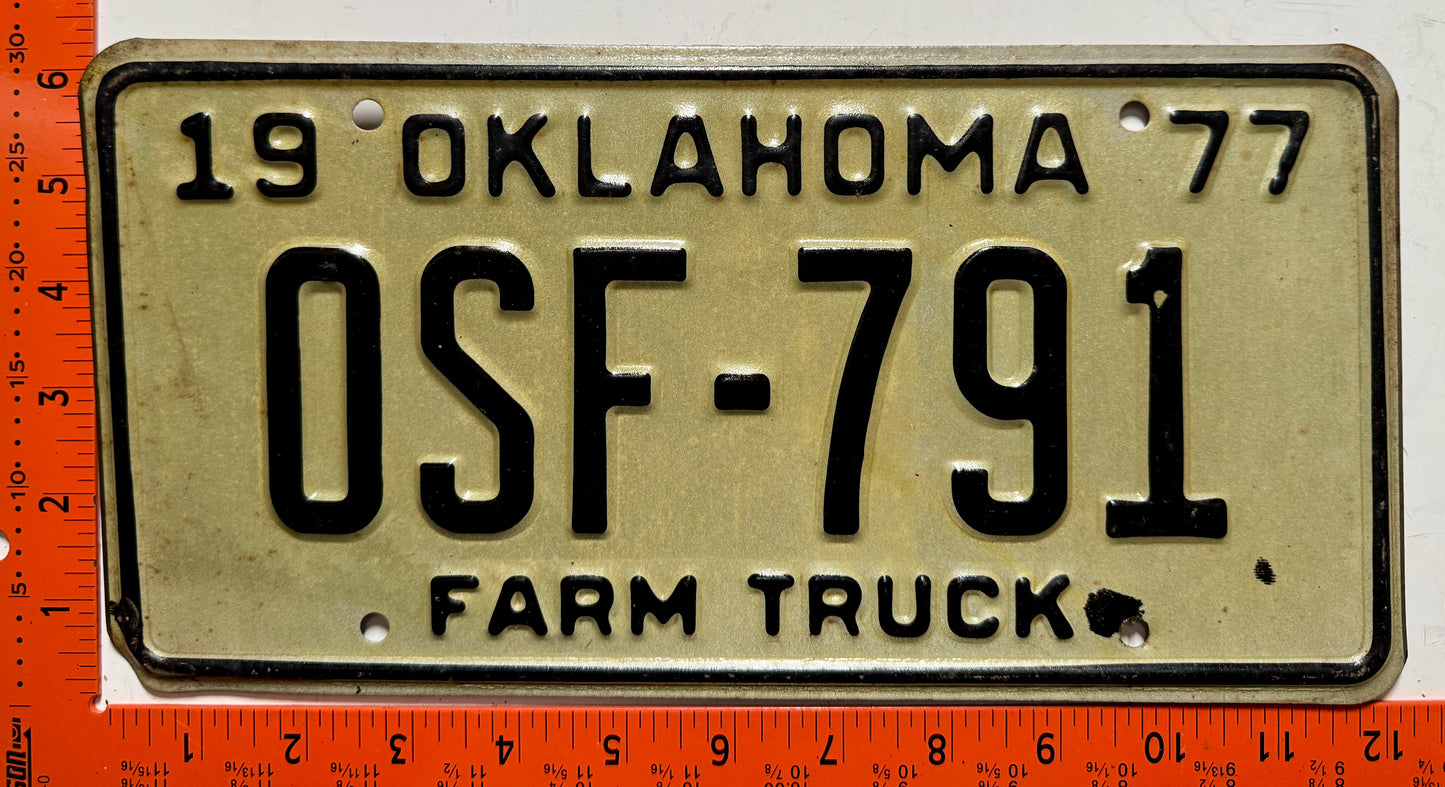 1977 Oklahoma #OSF-791 Farm Truck License Plate
