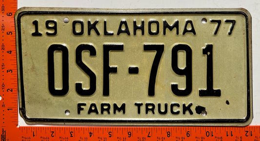 1977 Oklahoma #OSF-791 Farm Truck License Plate