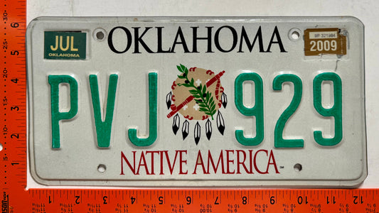 2009 Oklahoma #PVJ 929 Passenger License Plate
