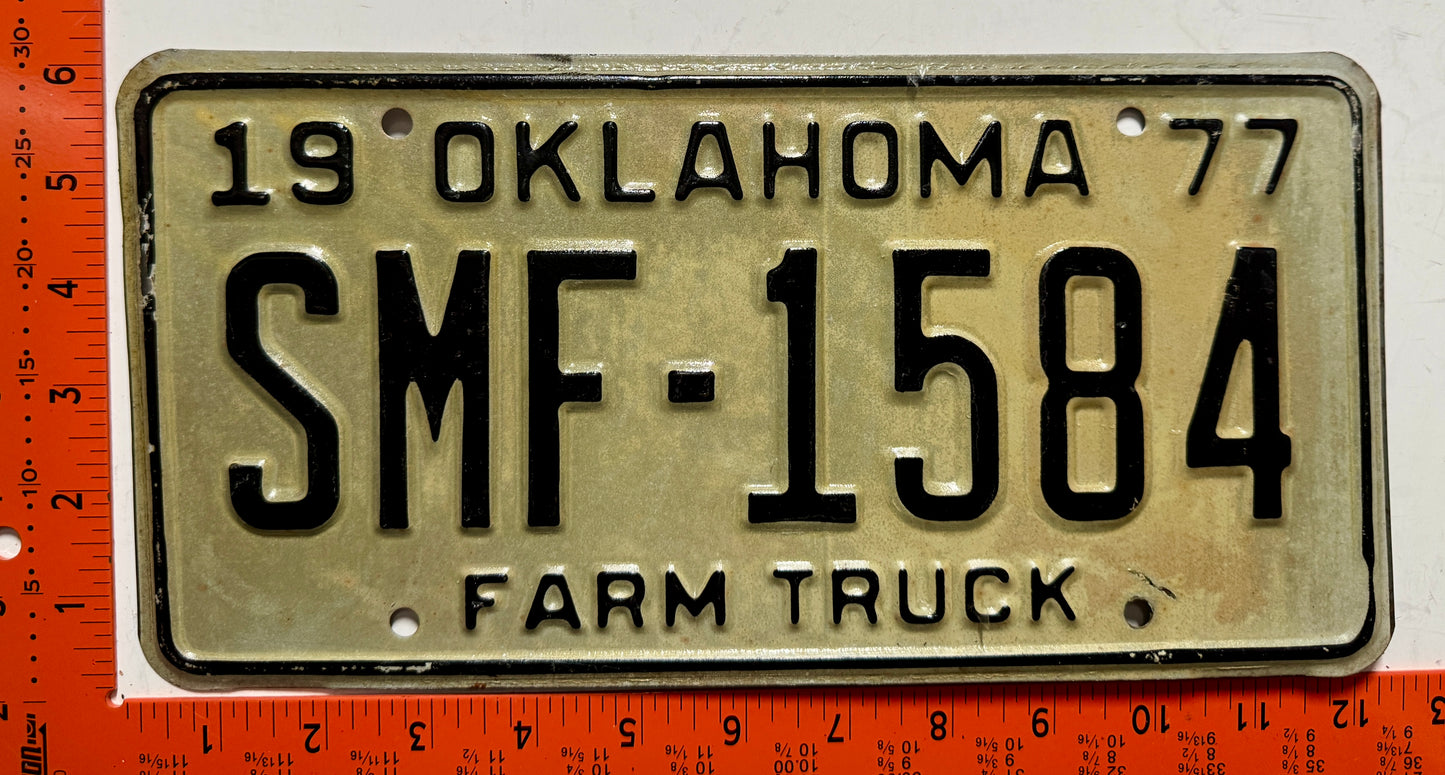 1977 Oklahoma #SMF-1584 Farm Truck License Plate