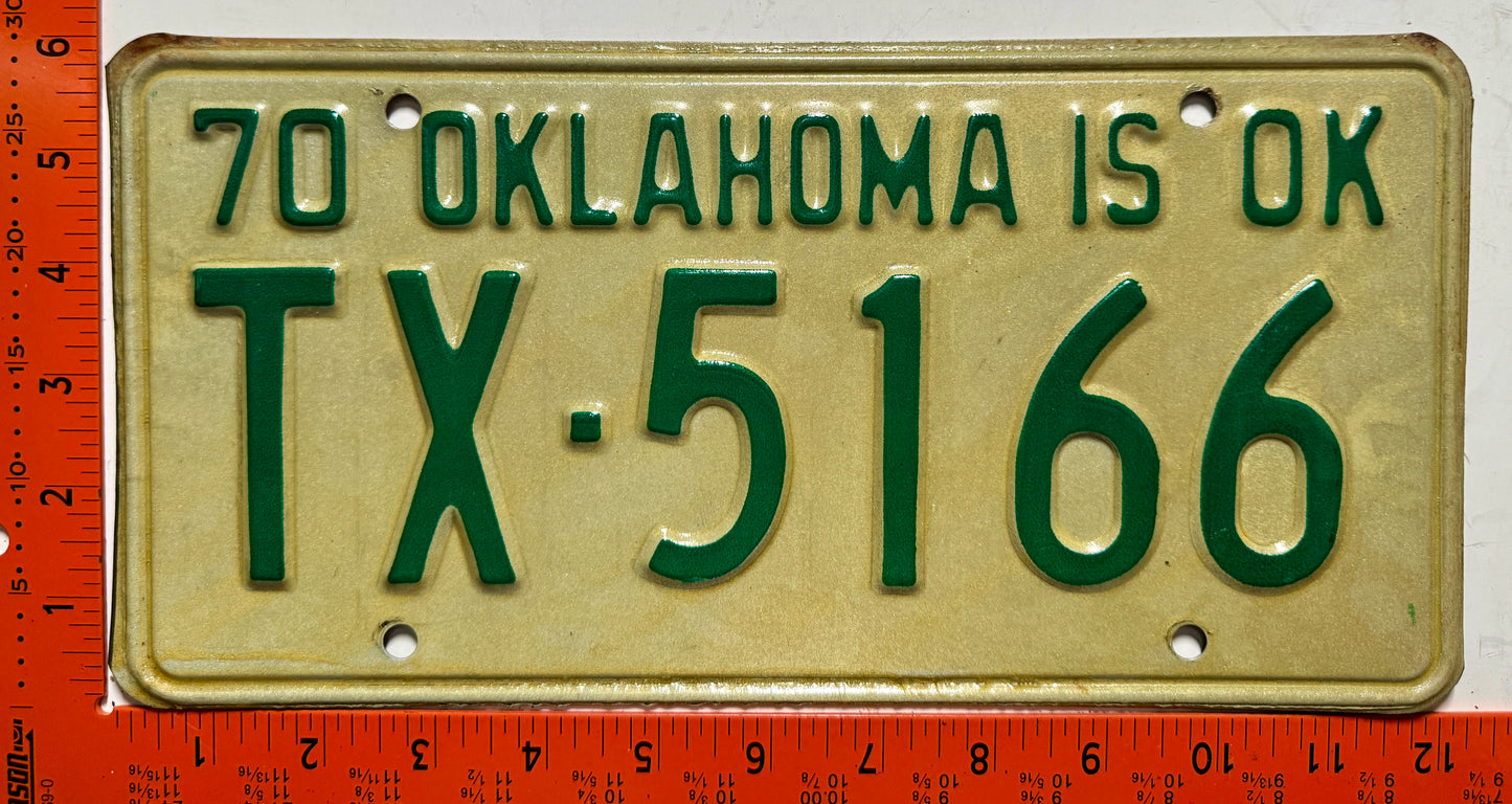 1970 Oklahoma #TX-5166 Passenger License Plate
