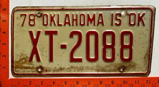 1978 Oklahoma #XT-2088 Passenger License Plate (Crafter)