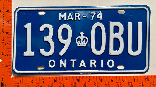 1974 Ontario #139-0BU Bus License Plate