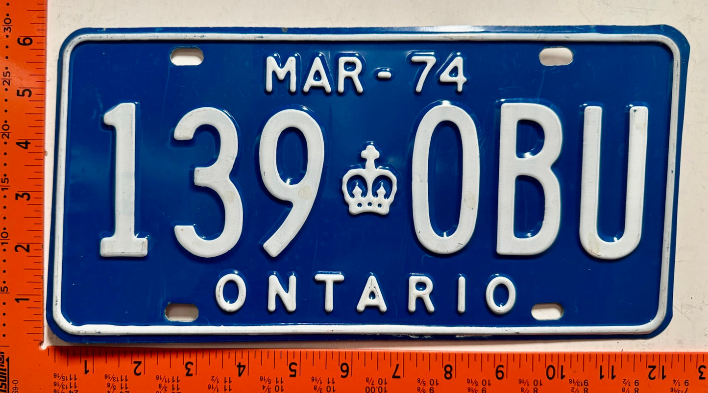 1974 Ontario #139-0BU Bus License Plate