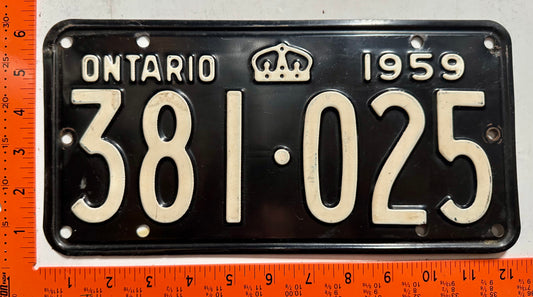 1959 Ontario #381-025 Passenger License Plate