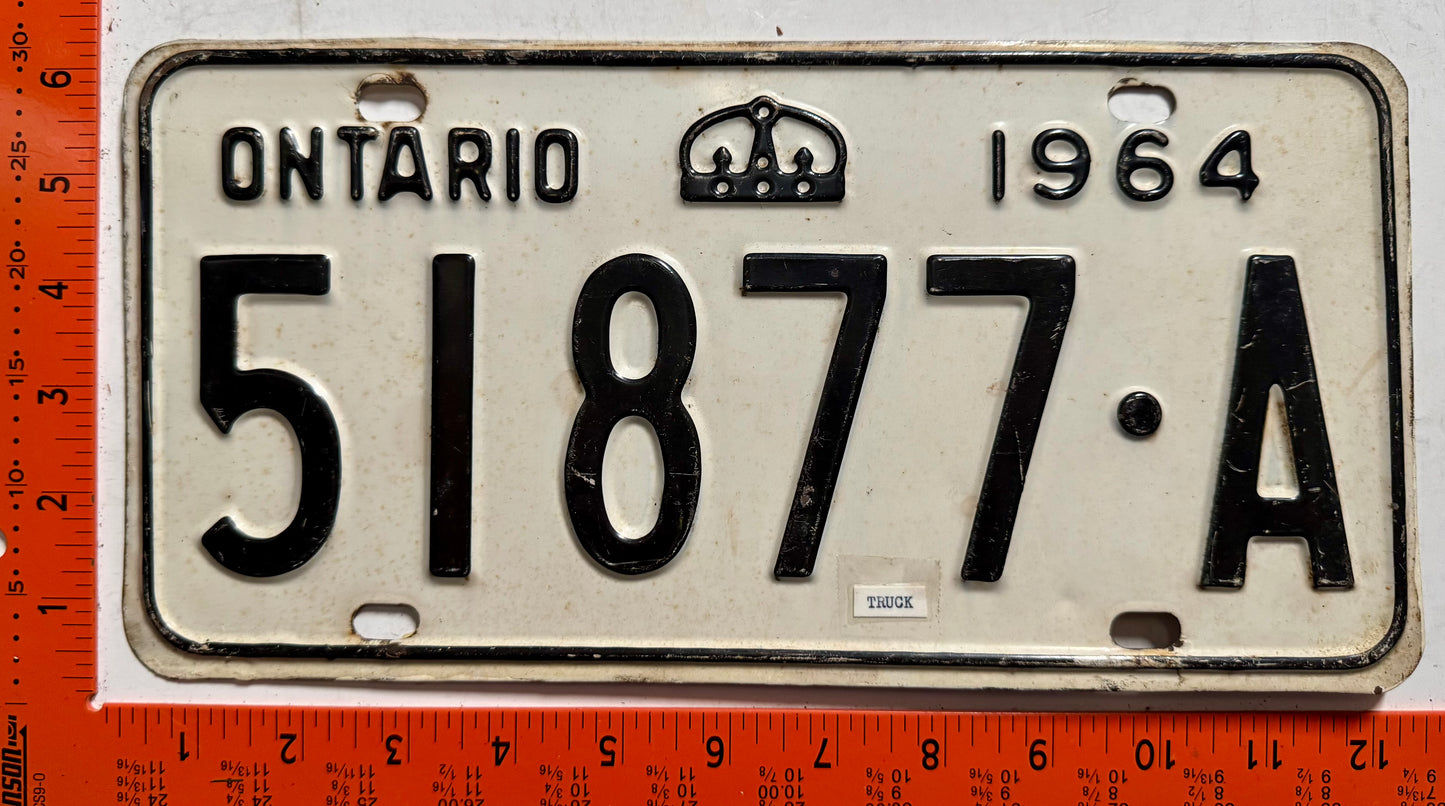 1964 Ontario #51877-A Commercial License Plate