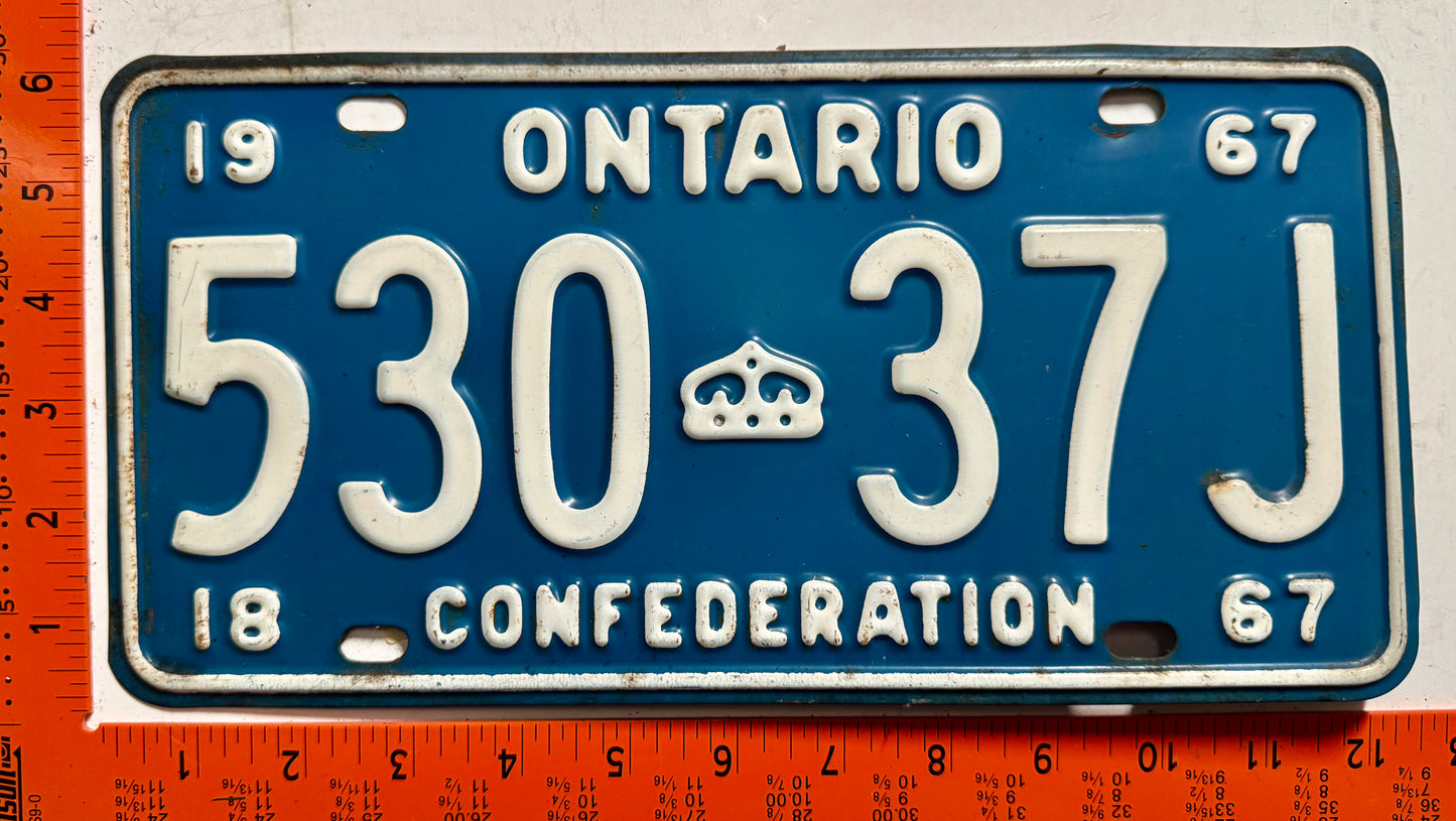 1967 Ontario #530 37J Passenger License Plate