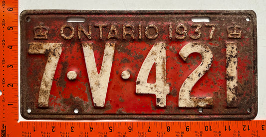 1937 Ontario #7-V-421 Passenger License Plate