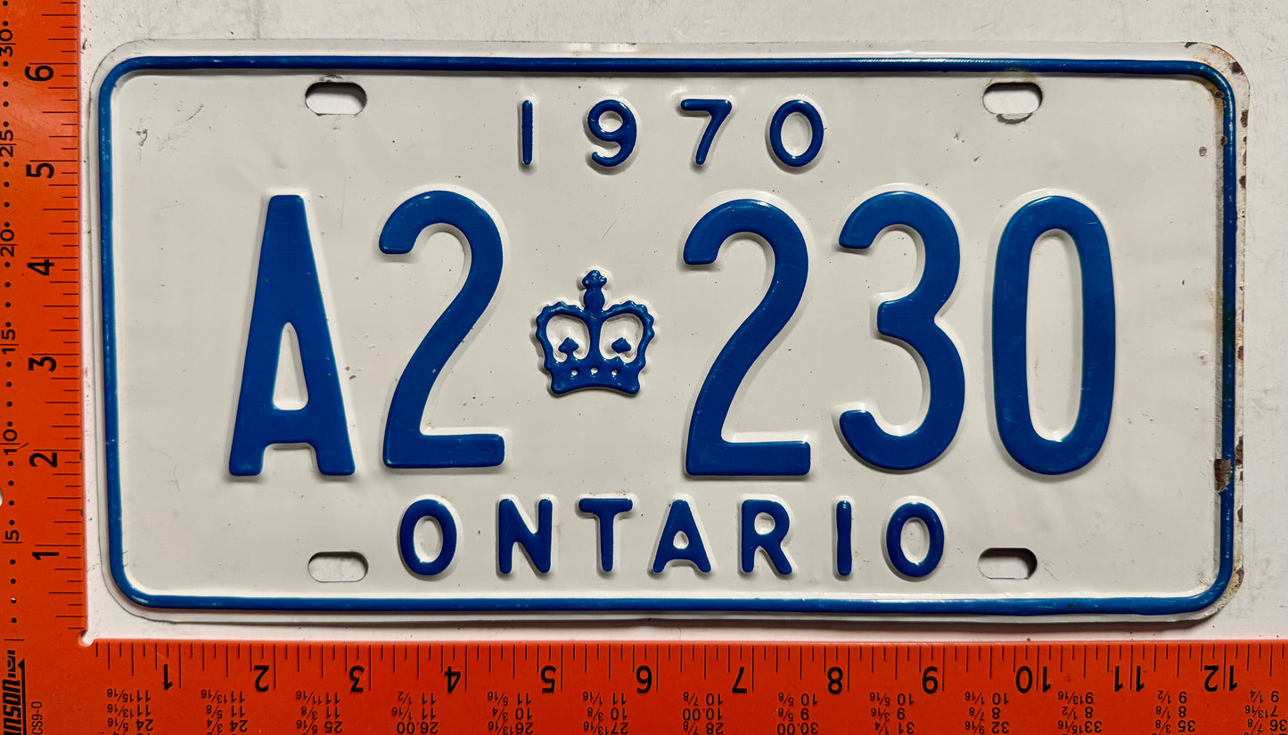 1970 Ontario #A2 230 Passenger License Plate
