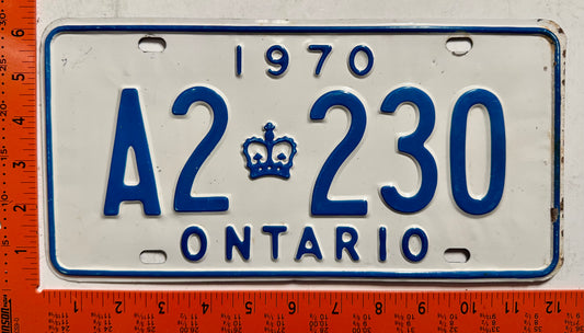 1970 Ontario #A2 230 Passenger License Plate