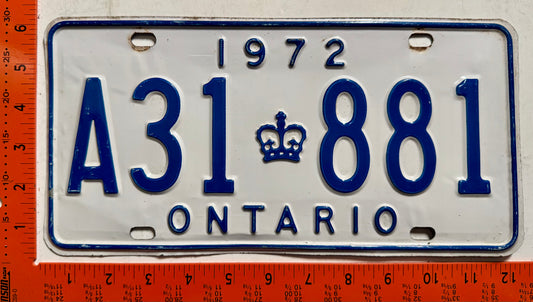 1972 Ontario #A31 881 Passenger License Plate