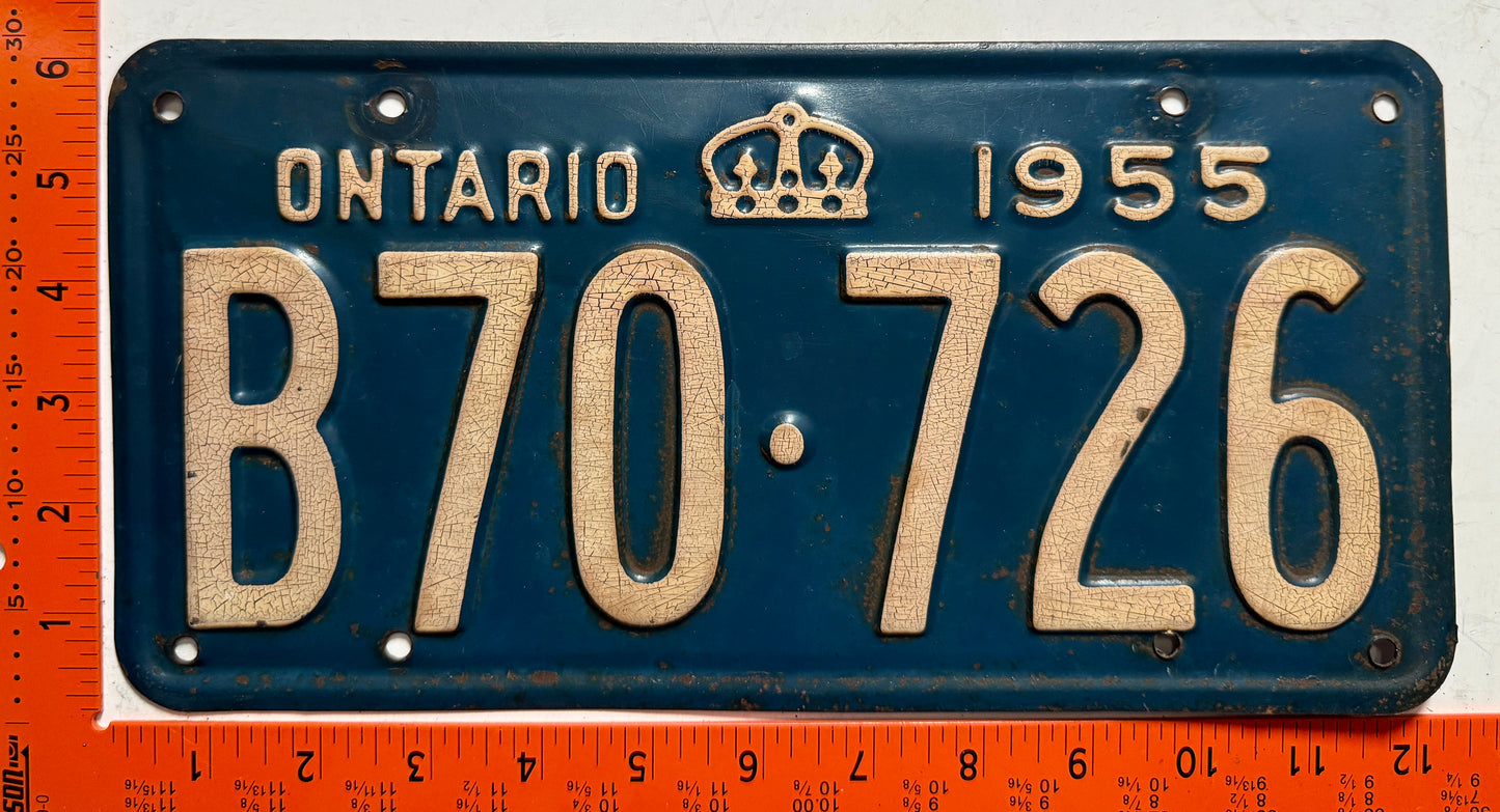 1955 Ontario #B70-726 Passenger License Plate