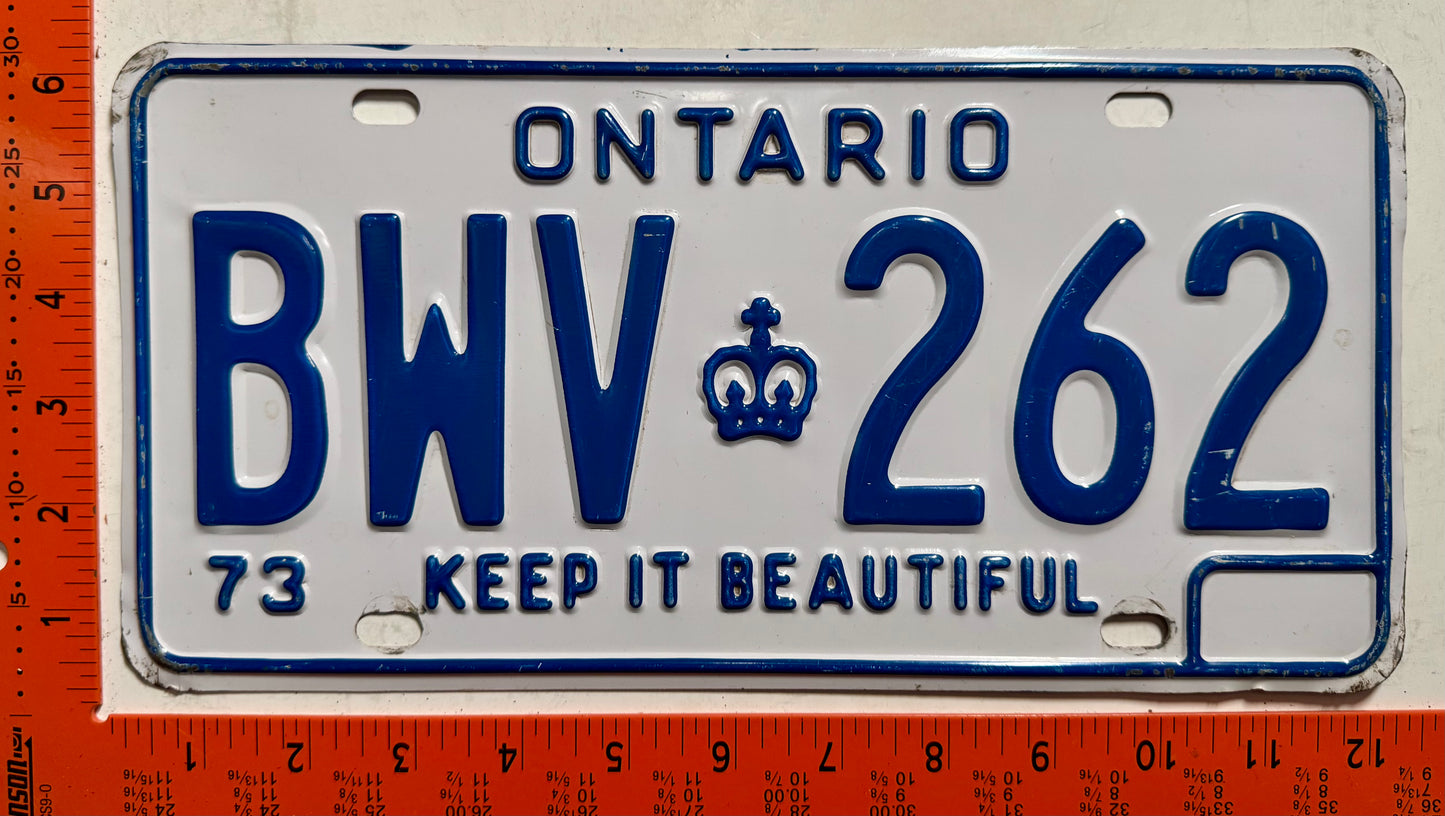 1973 Ontario #BWV 262 Passenger License Plate