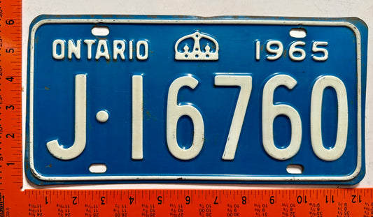 1965 Ontario #J-16760 Passenger License Plate